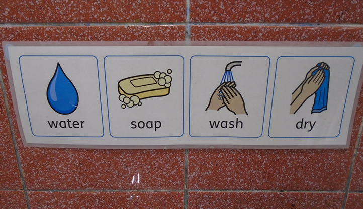Hand washing sequence at Hirst Wood Nursery school using Widgit Symbols