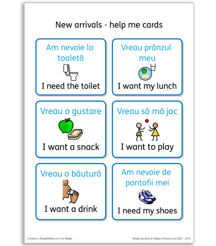 New Arrivals Help Cards with Widgit Symbols