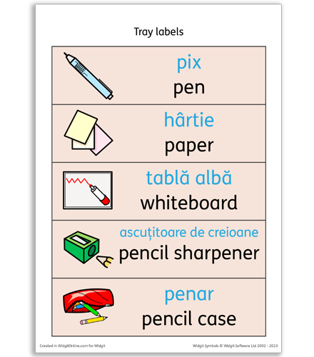 Widgit Symbols on Tray Labels in Dual Language 2