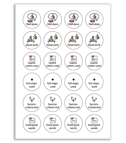 Symbol-supported stickers created with Widgit Online