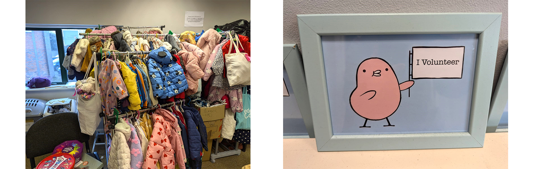 Clothes and toy donations at Baby Basics in Leicester.