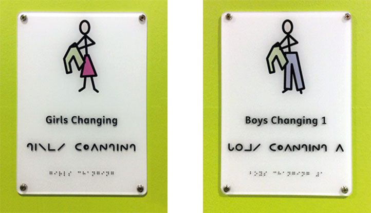signs with Widgit Symbols, Moonwriting and Braille