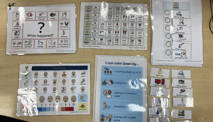 Examples of Widgit Symbol resources displayed around Ark Boulton Academy
