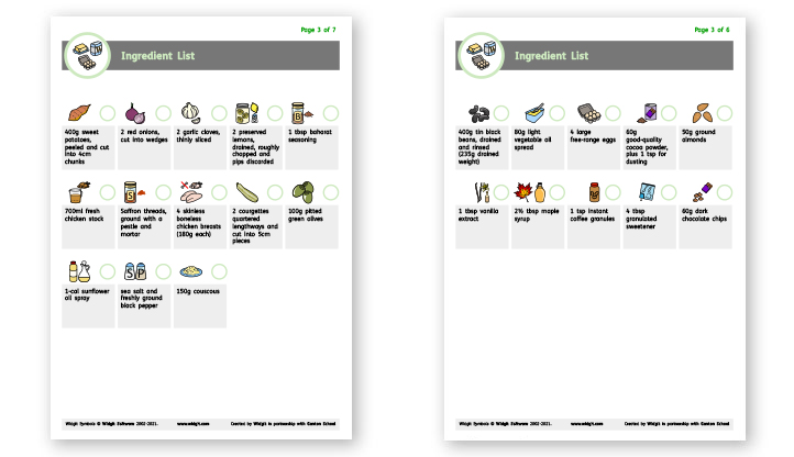 Ingredient list from the Widgit Symbol-Supported Tom Kerridge Recipes.