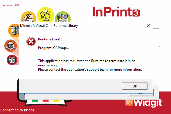 Runtime error opening InPrint 3