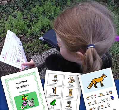 Child using symbol supported checklist during forest school activity