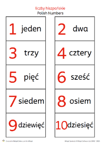 Numbers 1 to 10 in Polish