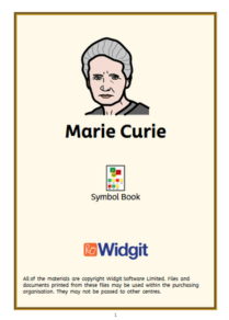 Marie Curie symbol-supported book